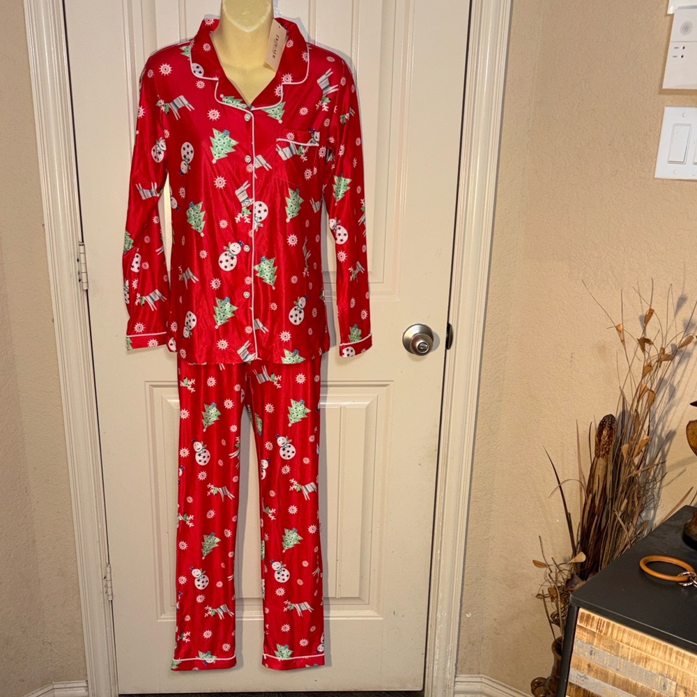 Festive Red Snowman Pajama Set XS